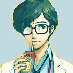 A picture of Takuto Maruki from Persona 5 Royal on a teal background, shaped into a circular icon.